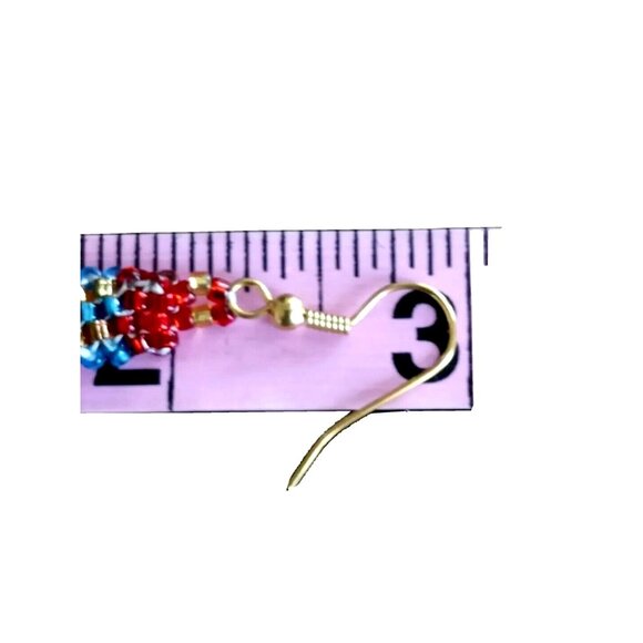 Red Handcrafted Boho Dangle Drop Earrings Beaded Tassel Resortwear Island Fash - Picture 3 of 3